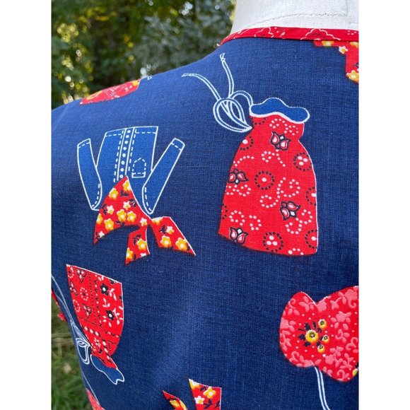 Vintage Full Smock Apron Hippy Bandana Print Red Blue - Picture 3 of 11
